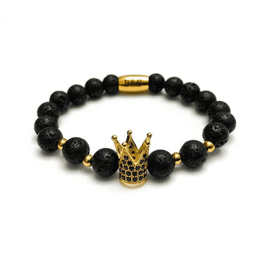 Man Bracelet - Men’s Beaded Bracelets - Gold Crown Lava Stones Bracelet - gold bracelet for man Bracelet XS (14-15cm) Brother & Sisters